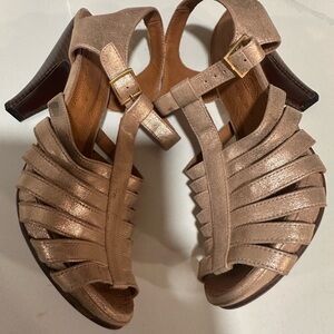 Chie Mihara rose gold metallic strappy heeled sandals